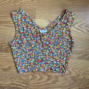 Trendy orange and yellow floral print crop top